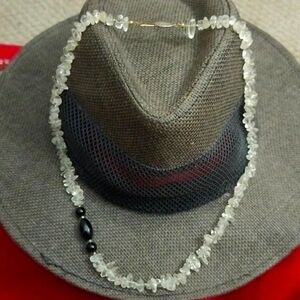 Vtg. Quartz Crystal & Black Onyx Long one Strand Necklace